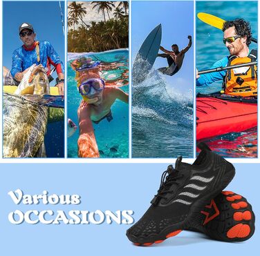 Чоловічі та жіночі аквашузи для плавання та серфінгу. Швидковисихаючі пляжні шльопанці, 44 EU, чорний колір