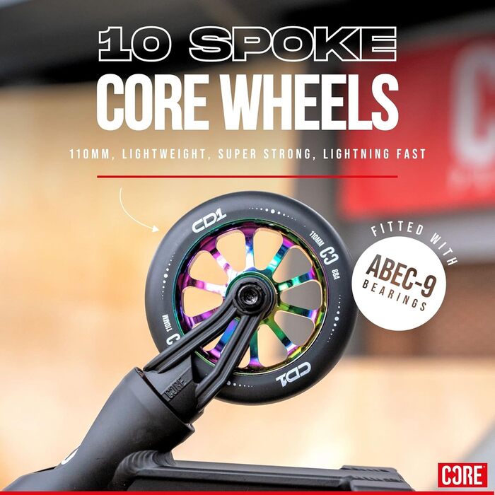 CORE CD1 Стант-скутер: професійний скутер для дітей 8-12 років, фрістайл, скейтпарк, чорний/NeoChrome