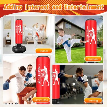 Груша боксерська дитяча Ninonly 160 см з рукавичками та насосом. Стійка груша для боксу в приміщенні, на вулиці, в спортзал для хлопчиків та дівчаток. Червоний колір.