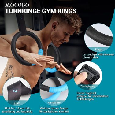 Гімнастичні кільця Turnringe ABS для тренувань, нековзкі, з ременями, для дому та спортзалу, для підтягувань і кросфіту, для вулиці та приміщення