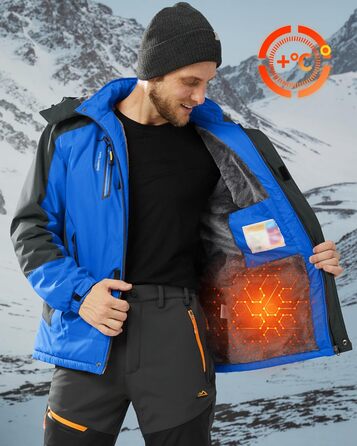 Зимова куртка KEFITEVD для чоловіків: водонепроникна, тепла, знімний капюшон, флісова підкладка (XXL, Королівський синій)