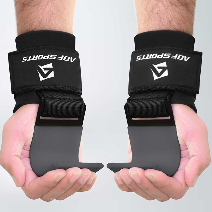 Набори гаків для важкої атлетики AQF – нековзні ручки з гумовим покриттям, 8 мм неопренова підкладка, гаки для підйому штанги для чоловіків та жінок (пара), ідеальні для ременів для тяги та силових видів спорту (сірий)