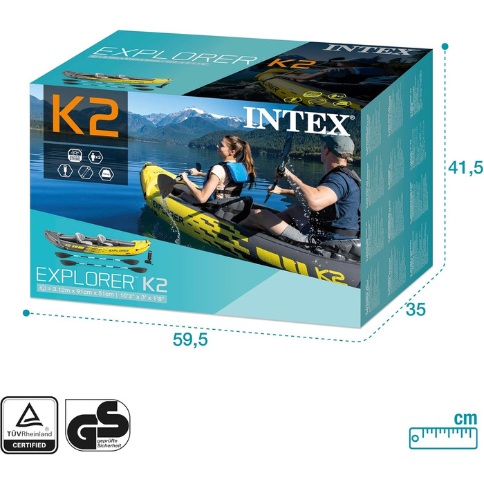 Каяк Intex Explorer K2 для двох осіб: надувний комплект з веслами та насосом