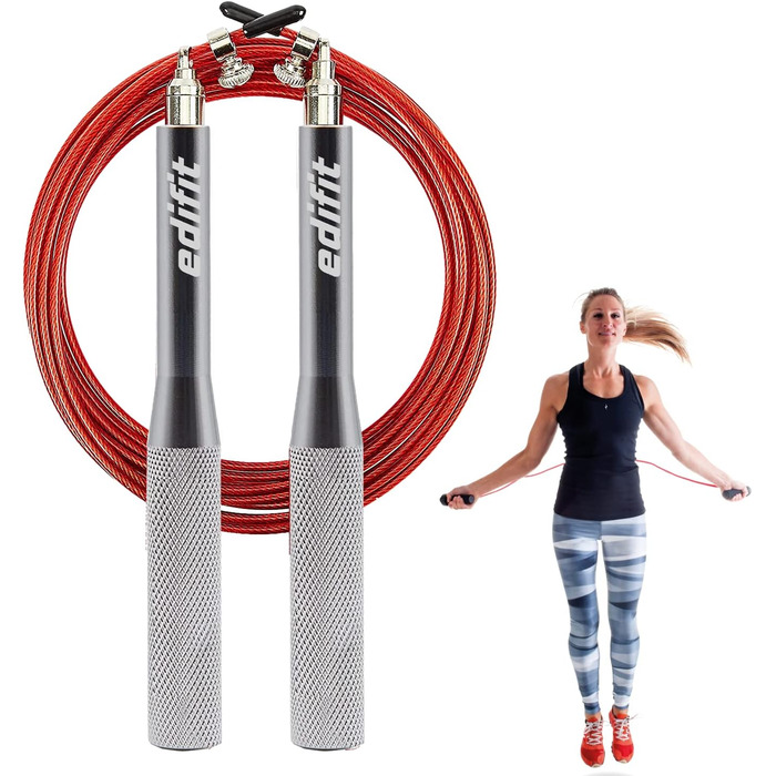 Стрибкове канат Edifit для фітнесу та боксу, 3 метри, регульована ручка 165 мм (червоний та сірий)