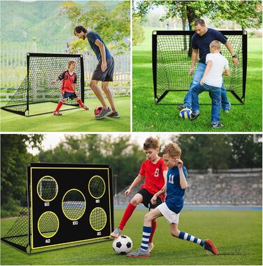 Дитячі ворота для футболу, 2-в-1 Pop-Up ворота, складані, для саду, на вулицю, з чохлом, 120x90 см, чорний