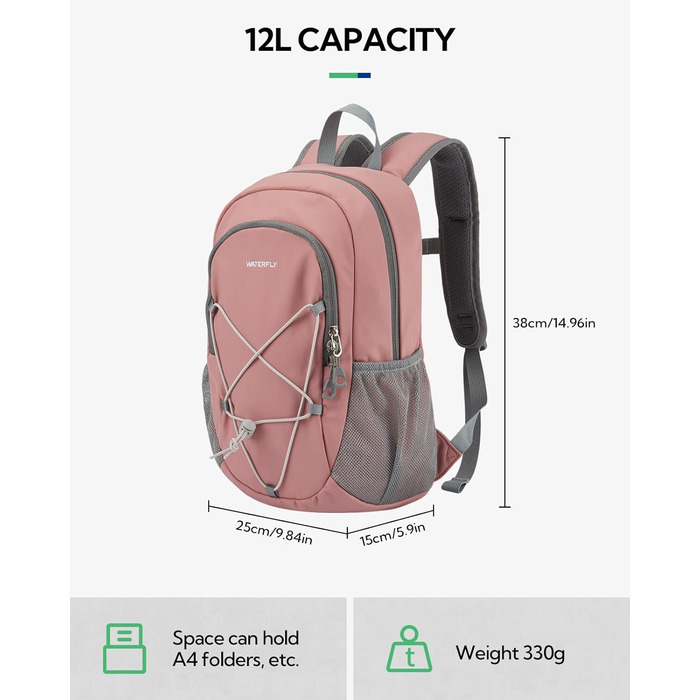 WATERFLY Рюкзак для походів 12 л – легкий спортивний рюкзак для туризму, подорожей, кемпінгу, велоспорту, знімний нагрудний ремінь, унісекс