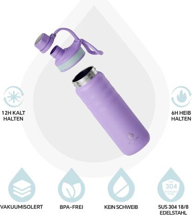Вакуумна пляшка для води IDEUS 710 мл, нержавіюча сталь, спортивна, подвійні стінки, герметична, фіолетова