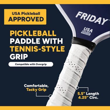 Ракетка для піклболу Friday Paddle Polar Plunge з вуглецевого волокна, термоформований корпус, гніздова структура, велика зона удару, зносостійке покриття для обертання