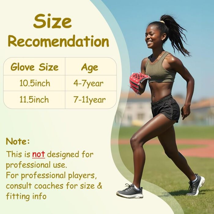 Рукавичка для бейсболу Urby для лівшів, дитяча, для T-ball (чорно-червона, розмір 11.5 дюймів, 7-11 років)