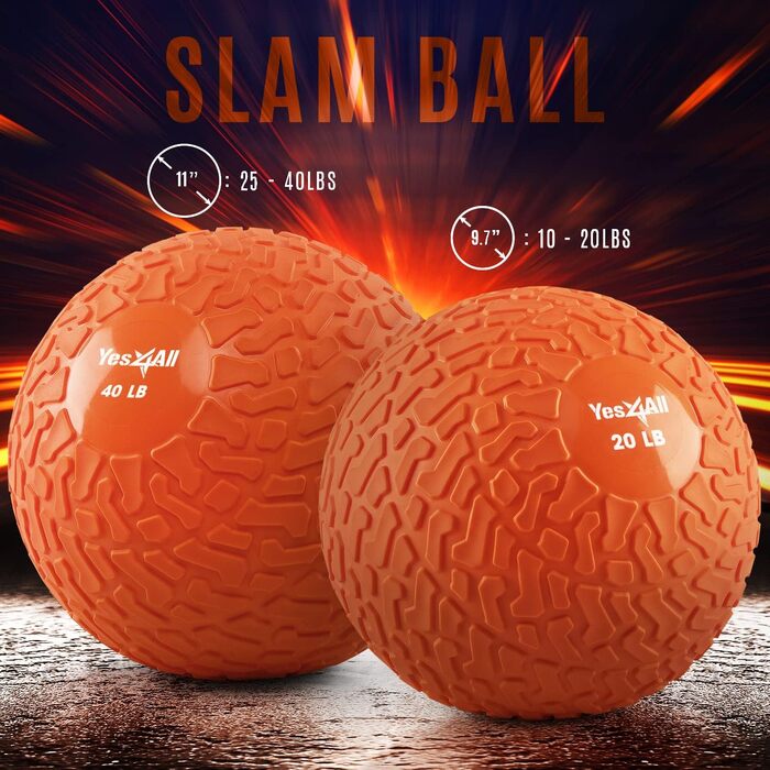 М'яч для ударів Yes4All Medizinball Slam Ball - 4.5-18 кг, чорний, синій, блакитний, помаранчевий, блискучий для силових тренувань та фітнесу