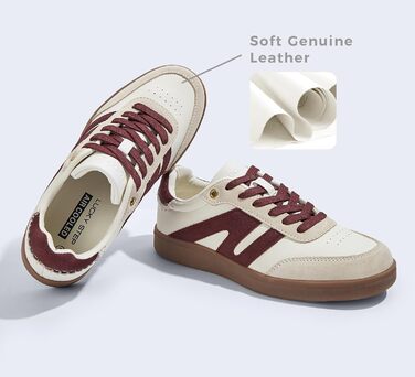 Жіночі ретро-кросівки LUCKY STEP зі шкіри для тенісу та скейтбордингу, бежево-червоні (36 EU)