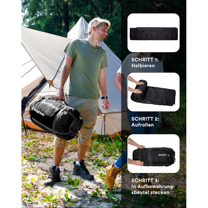 Спальний мішок KingCamp на 2 особи з фланнелю для зими, 3-4 сезони, з подушками, для кемпінгу та відпочинку на природі (чорний)