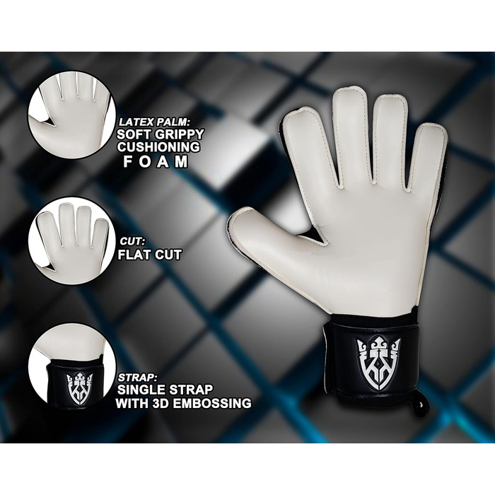 Воротарські рукавички Keeperking для дітей, юніорів та дорослих. Без пальців, 4 мм, латекс, унісекс, чорно-білі (3)