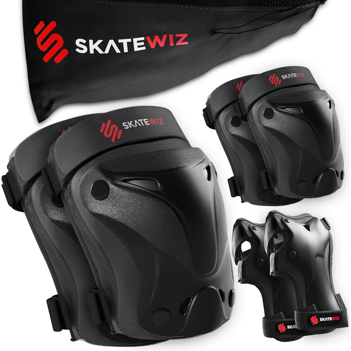 SKATEWIZ Набір захисту для дітей та дорослих – наколінники, налокітники, захист на зап’ястя, 6 предметів, для роликів та скейтборду, ергономічна посадка, висока амортизація