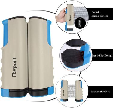 Набір для пінг-понгу FBSPORT: 2 ракетки, 6 м'ячів, сітка, сумка. Підходить для початківців та досвідчених гравців. Сірий колір