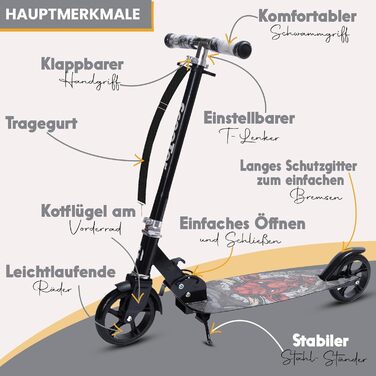 Самокат дитячий Habib Cityroller складаний, регульований, для дітей та підлітків (6-16 років), чорний
