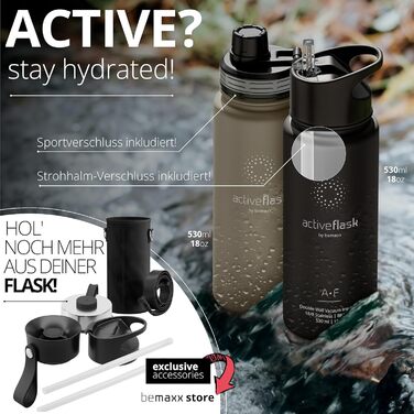 Термос пляшка з нержавіючої сталі ACTIVE FLASK 950 мл, ізольована, з трубочкою, 3 кришки, BPA-free, для газованої води, для спорту, велосипеда, дітей, чаю, бежевого кольору