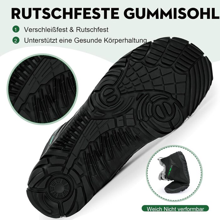 Черевики для трейлраннінгу Ruyi Barfußschuhe Winter Warm - теплий зимовий варіант для жінок та чоловіків, водонепроникні, з неслизькою підошвою та широкою передньою частиною (W09 Темно-сірий, 44 EU)