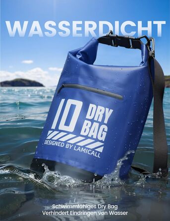 Водонепроникний рюкзак-сумка Dry Bag Lamicall 10 літрів, блакитний - міцний, з водонепроникним чохлом для телефону