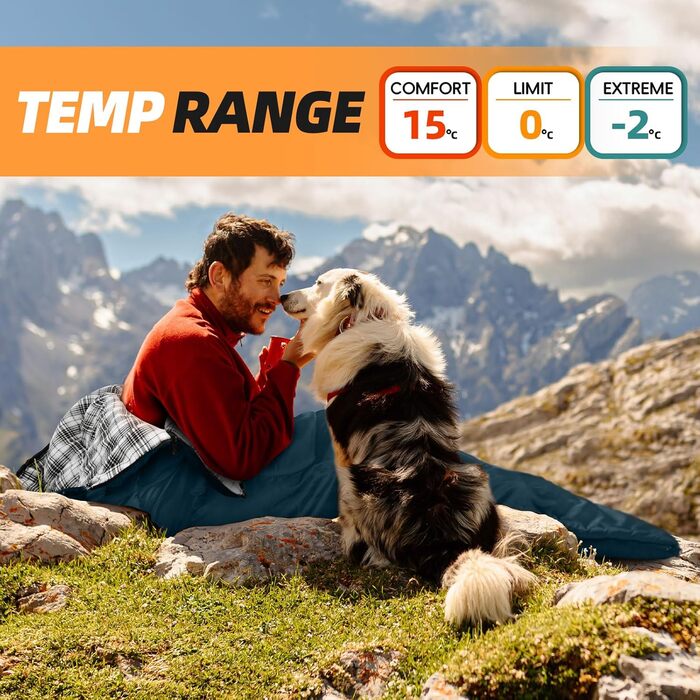 Сплячі мішки MEREZA XL для чоловіків та жінок. Великі, широкі, для кемпінгу. Теплі, з компресійним мішком, для холодної та теплої погоди (Aegean Blue)