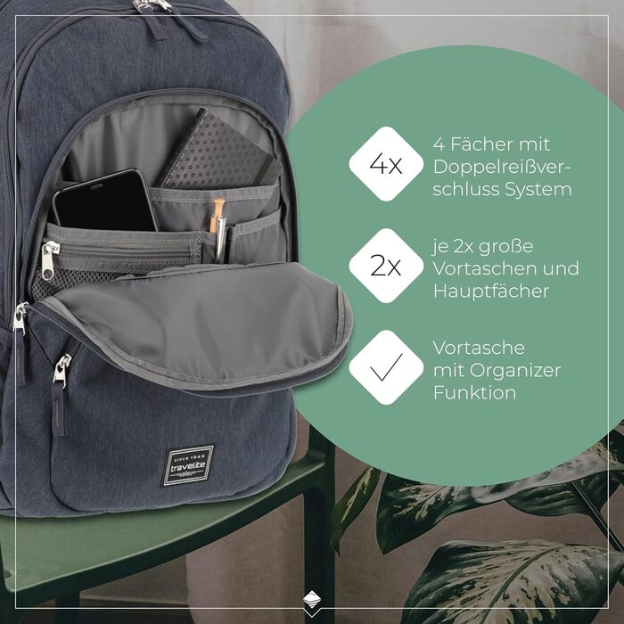 Рюкзак Travelite для ручної поклажі, для ноутбука 15,6 дюйма, міський daypack, 22 л, багато відділень, 45 см