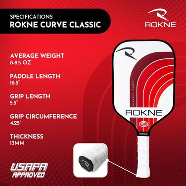 Ракне Curve Classic: Плескебол ракетка | Схвалено USAPA | Скловолокно, ProGrit текстура для обертання та сили