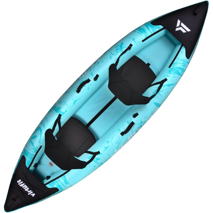 Надувний каяк VirtuFit Kajak 335 для 2-3 осіб – стабільна конструкція, комплект з сидіннями та веслами – для моря, річки та озера – 335 см, блакитний