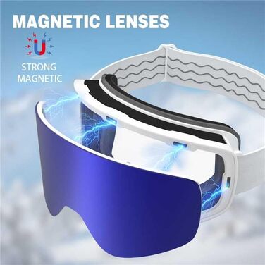 Скі-маска VCOROS з змінним склом, унісекс, захист від UV, проти запотівання, регульований ремінь, сноуборд маска 02-срібло/білий + лінза (VLT13 %) (05-REVO синій/білий + лінза (VLT19 %))