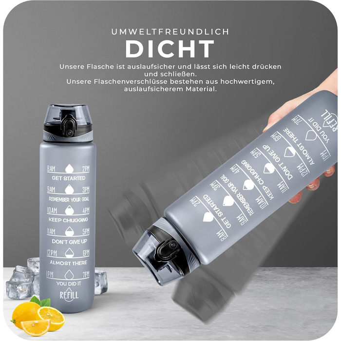 Фляга спортивна Roe Tenpo 1L, Tritan, без BPA, для спорту та відпочинку (сіра)