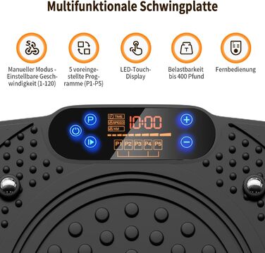 Вібраційна платформа TISSCARE для дому: тренування, схуднення, формування фігури та м'язів. 120 рівнів, 5 режимів, до 180 кг. Чорний колір