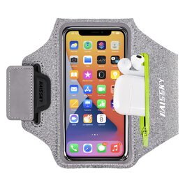 Спортивний браслет на руку для бігу з навушниками та кишенькою для ключів, підставка для телефону, чорний (оновлена, до 6.9')