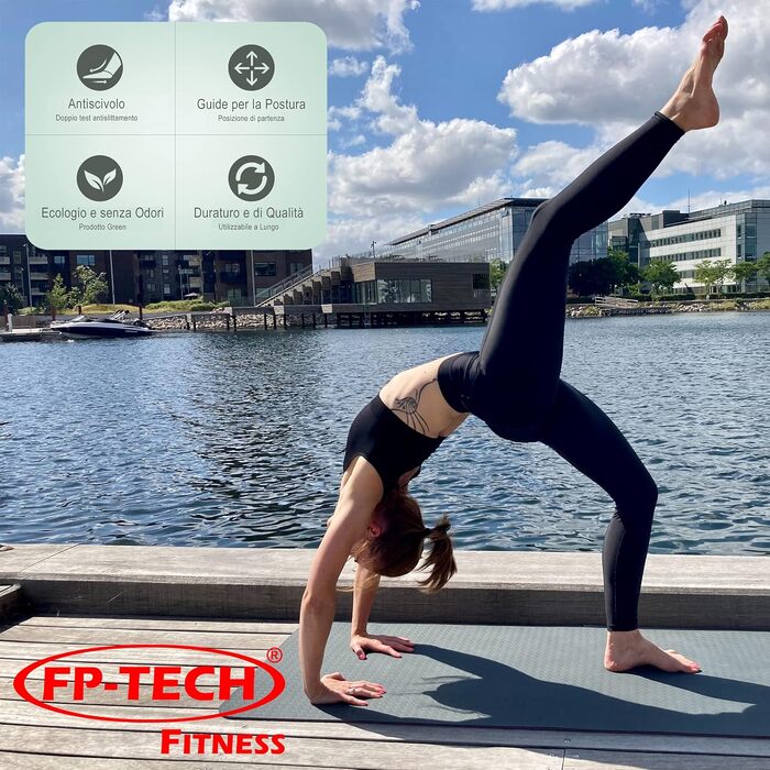 Йога мат FP-TECH з TPE наповнювачем, антивслизаюча, для фітнесу, пілатесу та гімнастики, з сумкою, 183 x 68 x 0.8 см (рожево-блакитний)