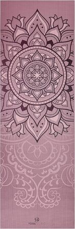 Килимок для йоги Von Yoga Studio з малюнком мандали, 183x61 см, 6 мм, неслизький, зносостійкий PVC, колір Лотос Dusty Pink