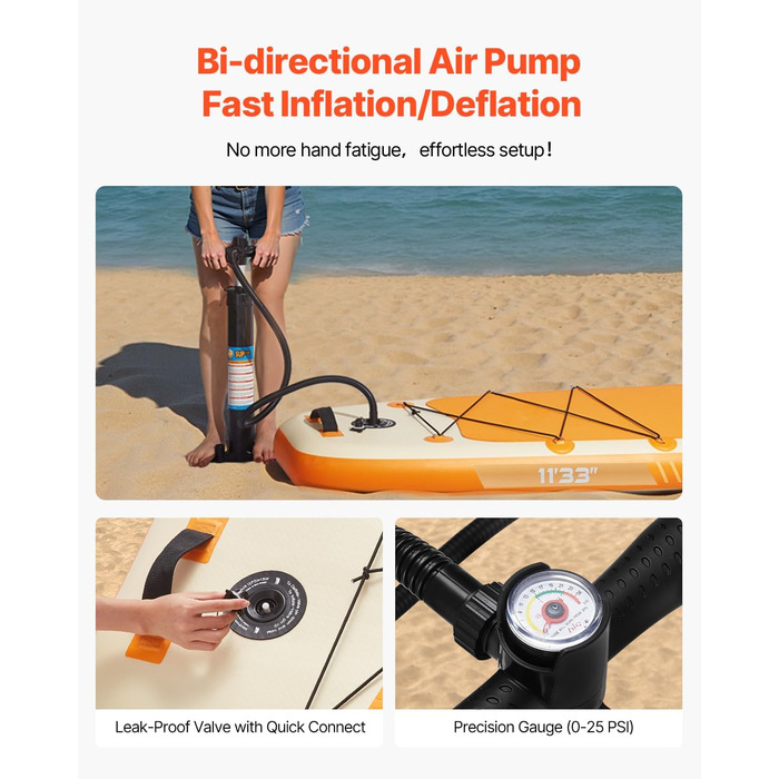 Надувний SUP-борд VEVOR Stand Up Paddle Board 323/335 см з аксесуарами: насос, весло, рюкзак, ремкомплект, кишеня для телефону. Підходить для дітей та дорослих.