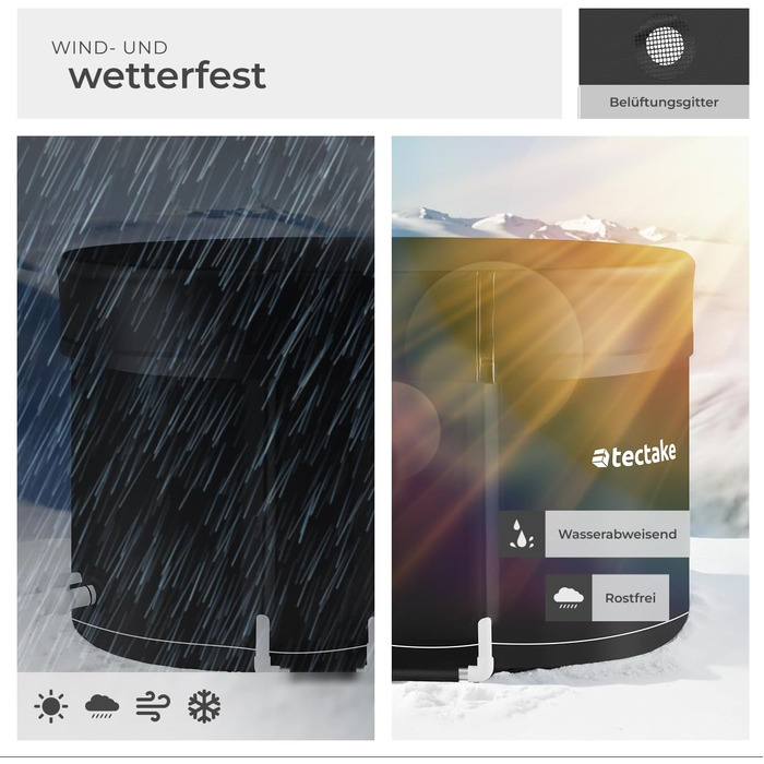 Тектейк® Ванна для крижаного душу з кришкою, крижана ванна, ванна для крижаної терапії та спортсменів - Ø 90 x 75 см (105 x 70 x 65 см)