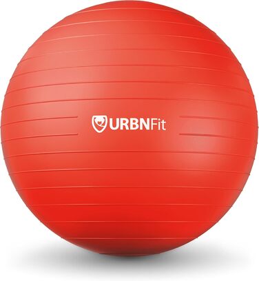 Фітбол URBNFit 65 см для фітнесу, йоги, вагітності та балансу. Антивибуховий, з насосом, підходить для офісу, дому, спортзалу. Червоний.