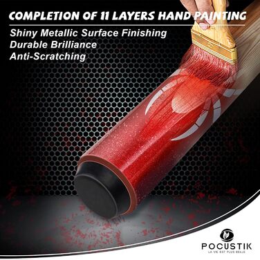 Набір більярдних київ POCUSTIK (2 шт.), 58'' - набір для дорослих, ергономічні киї для більяру, для дому, з канадського клена, чорний/червоний