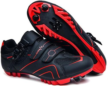 Велосипедні черевики для чоловіків та жінок MTB, шосейні, SPD, кросівки, дихаючі, для активного відпочинку, для занять у приміщенні, з пряжкою (36 EU, Червоний)