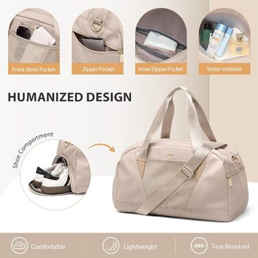 Спортивна сумка VNINE для жінок: легка, водонепроникна, для подорожей, фітнесу та тренувань (Beige)