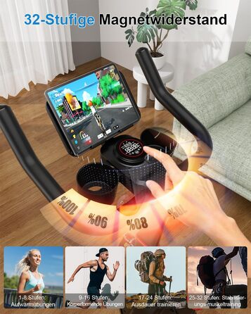 Магнітний велотренажер Lacuffy з AI-коучем та додатком, регульований опір, LCD-дисплей, до 136 кг, безшумний домашній ергометр