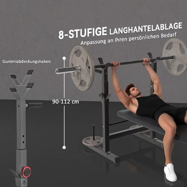 Регульована лава для гантелей, 8 положень, складана, сталевий каркас, оббивка зі штучної шкіри, 98-122В x 140Д x 73Ш см, чорний/сірий