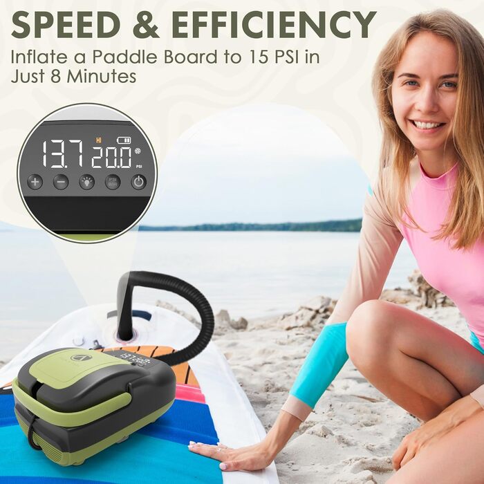 Електричний насос для SUP та надувних човнів Crew & Axel - акумулятор 6000mAh, 20PSI, 12V, зелений