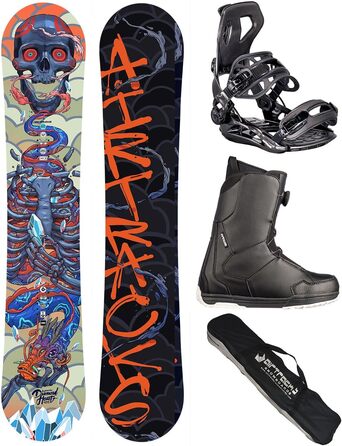 Airtracks Сноуборд-сет для чоловіків Freeride/Freestyle Diamond Heart Carbon Wide Hybrid Rocker + кріплення Master + сноуборд-ботинки + сумка для сноуборду 150/155/160 см (Сноуборд 150 см, Ботинки Master Atop 43)