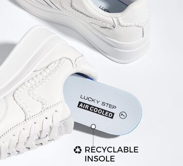 Жіночі кросівки на платформі LUCKY STEP – модні масивні кросівки, зручні шнурівки для повсякденного носіння та прогулянок з прошитими деталями, чорно-білі (білі, 42 EU)