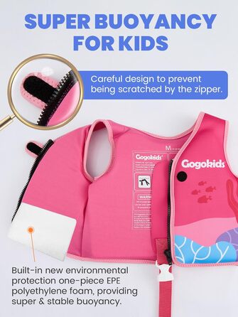 Дитячий жилет для плавання Gogokids 15-30 кг, для навчання плаванню, рожево-червоний, 5-8 років