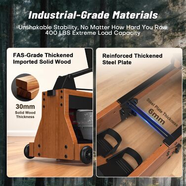 DMASUN Ручний тренажер для дому з магнітним опором, подвійні направляючі, LCD-дисплей, 16 рівнів опору, до 160 кг, вологостійкий (натуральне дерево)