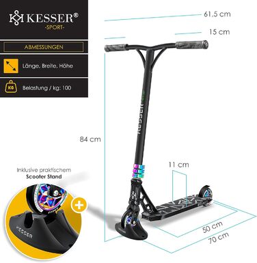 Трюковий самокат KESSER GT-Limit 360° для дітей і дорослих, з підніжкою, підшипники ABEC 9, 110 мм PU колеса, міський самокат для трюків