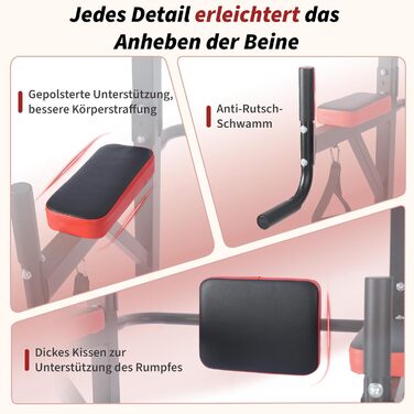 Багатофункціональний турнік Power Tower: станція для підтягувань та віджимань (Dip Station) з регульованою висотою для силових тренувань вдома, червоний