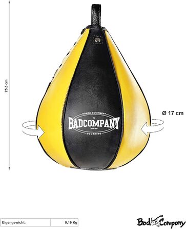 Професійна боксерська груша Profi PU Boxbirne, середня, чорна/жовта, швидкісний м'яч з поліуретану, дизайн з 6 елементів