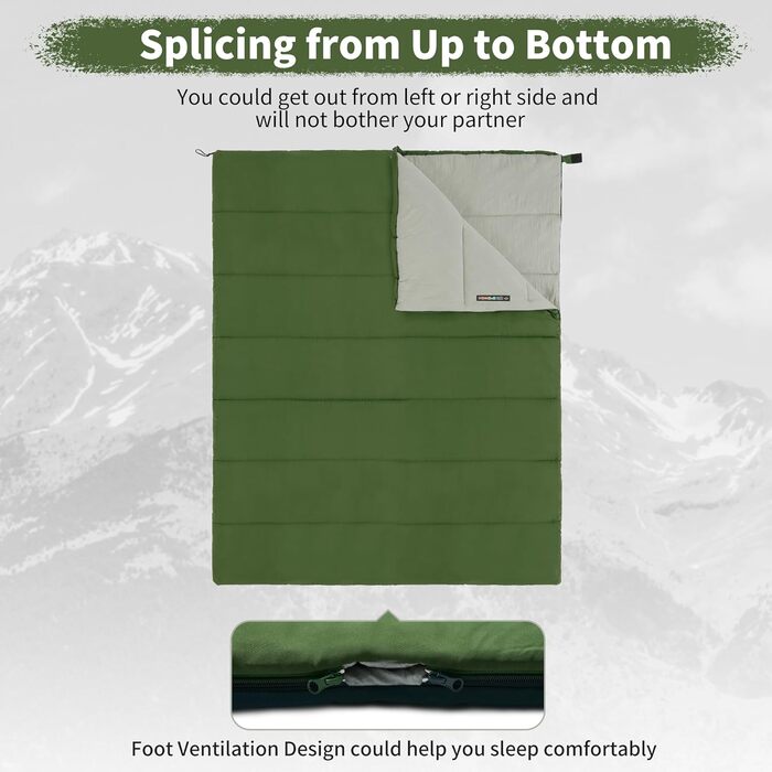 Спальний мішок Naturehike для дорослих, легкий прямокутний, з'єднувальний, 3-сезонний, для кемпінгу та піших прогулянок (зелений)